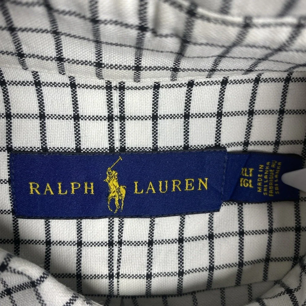 Polo Ralph Lauren Men's XLT  XL Tall White Black Windowpane Check Shirt